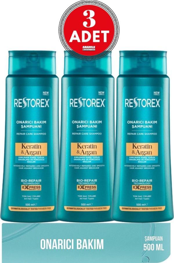 Restorex Keratin & Argan Şampuan 500 Ml 3 Adet - Image 1