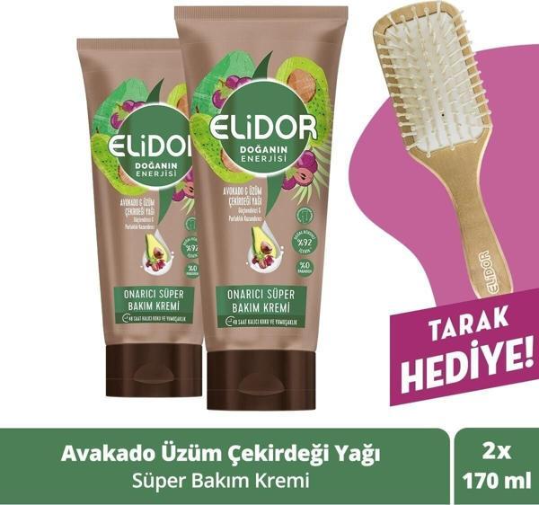 Elidor Doğanın Enerjisi Onarıcı Süper Saç Bakım Kremi Avokado Üzüm Çekirdeği Yağı 170 Ml X2 + Tarak - Image 1