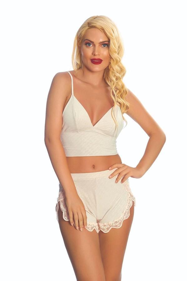 Ekru Lcralı Babydoll Şortlu Takım - 319 - Image 1