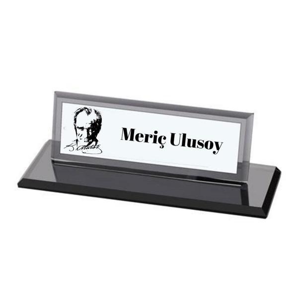 Kişiye Özel  Atatürk Sluetli Kristal Masa İsimliği - Image 1