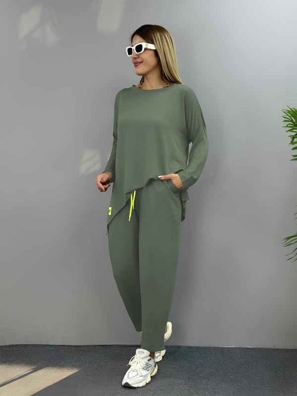 Kadın Iki Iplik Viskon Pamuk Kumaş Arma Detaylı Ikili Takım - Image 1