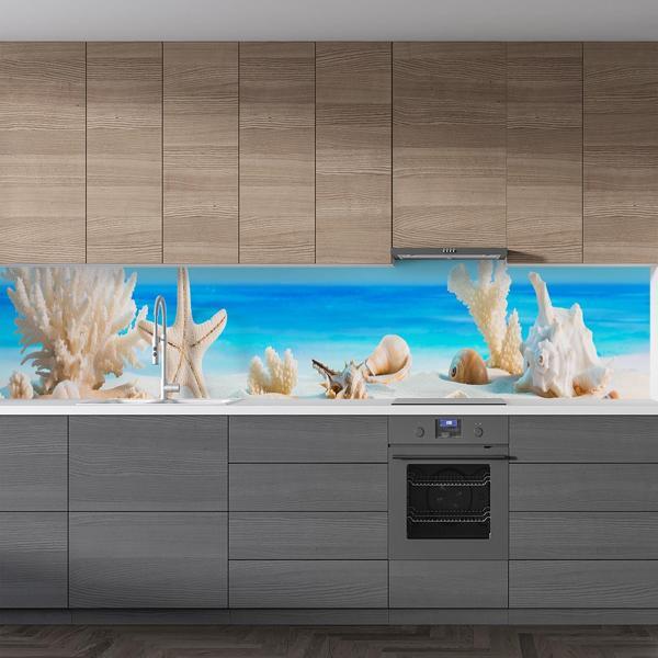 Mutfak Tezgah Arası Folyo Fayans Kaplama Folyosu Deniz Kabukları 60x300 CM - Image 1