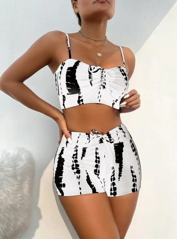 Kadın Büzgü Detay Askılı Crop Mini Tayt Ikili Takım - Image 1