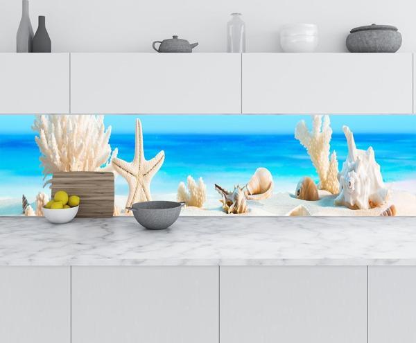 Mutfak Tezgah Arası Folyo Fayans Kaplama Folyosu Deniz Kabukları 60x400 CM - Image 1