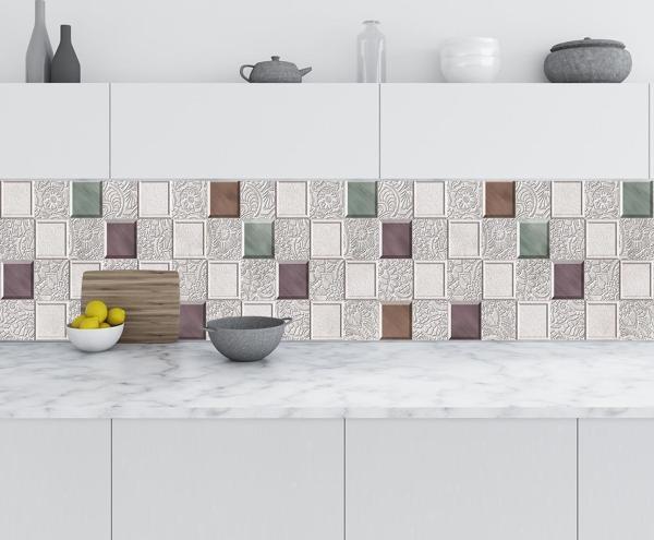 Mutfak Tezgah Arası Folyo Fayans Kaplama Folyosu Kare Çiçek 60x100 CM - Image 1