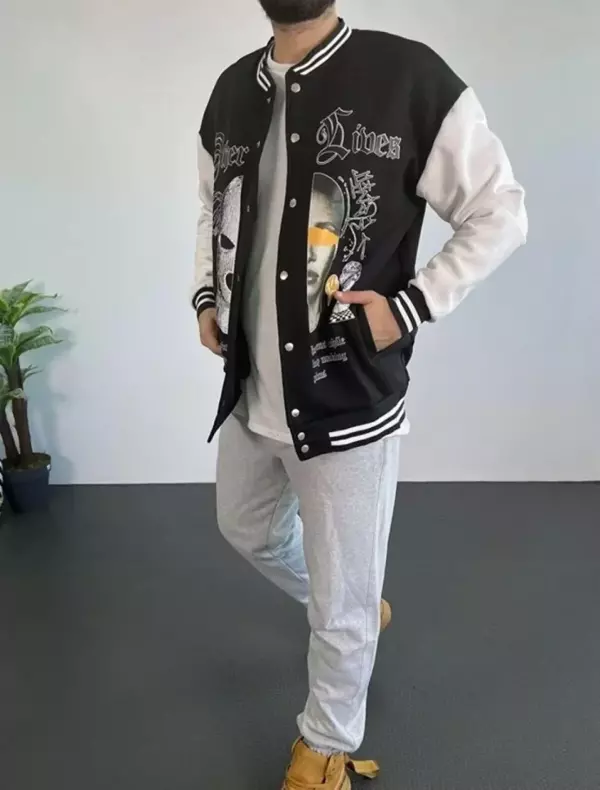 Erkek Oversize Kolej Ceket - Siyah - Image 1