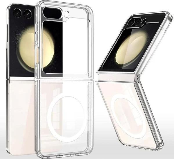 Galaxy Z Flip 7 Kılıf M-safe Şarj Özellikli Şeffaf Sert PC Zore Embos Kapak - Image 1