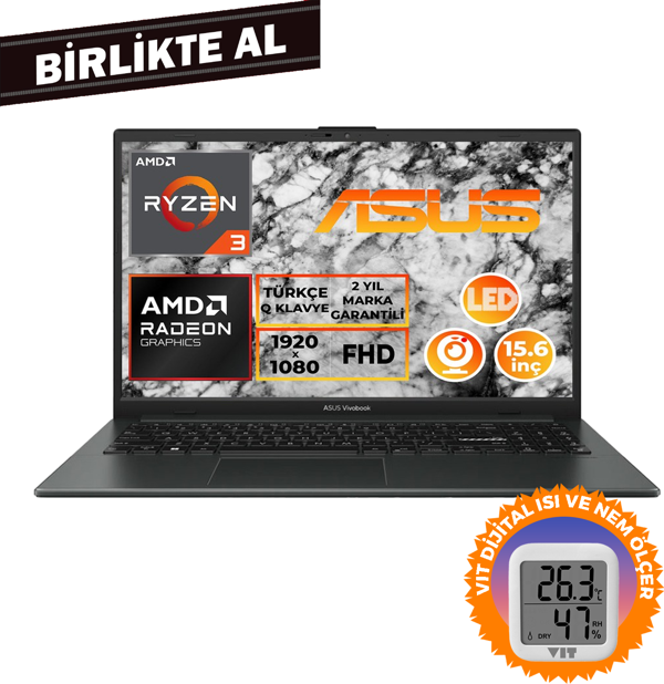 ASUS Vivobook Go 15 Ryzen 3 7320U 8GB 256GB SSD 15.6" FHD W11P + VIT Termometre E1504FA-NJ097 021 - Image 1