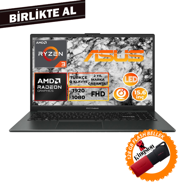 ASUS Vivobook Go 15 Ryzen 3 7320U 8GB 512GB SSD 15.6" FHD W11P + 128 GB Flash Disk E1504FA-NJ097 026 - Image 1