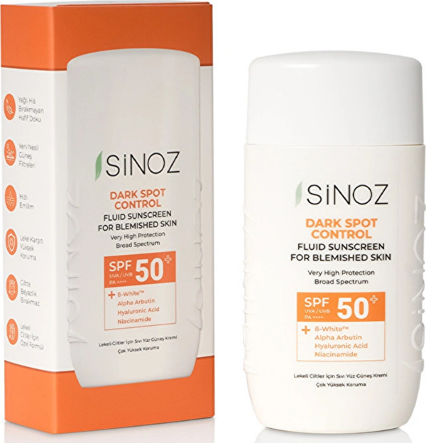 Sinoz SPF 50+ Lekeli Ciltlere Özel Sıvı Güneş Kremi – Leke Karşıtı, Hafif Yapı, Yüksek Koruma, 50 ml - Image 1