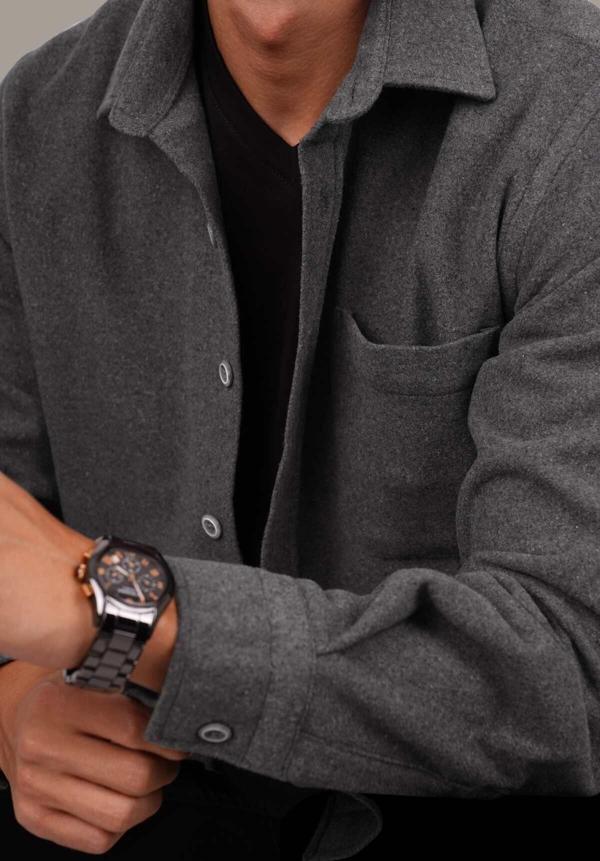 Füme Düz Oversize Oduncu Erkek Gömlek - Image 1