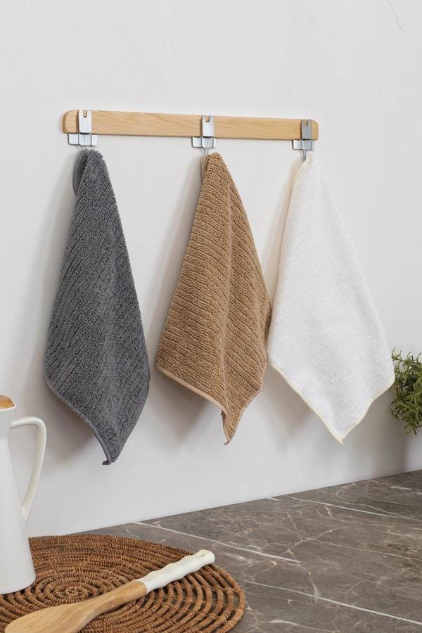 Pazar Kapısı Mikrofiber 3 Lü Temizlik Bezi 30X30 Cm Füme Krem Bej - Image 1