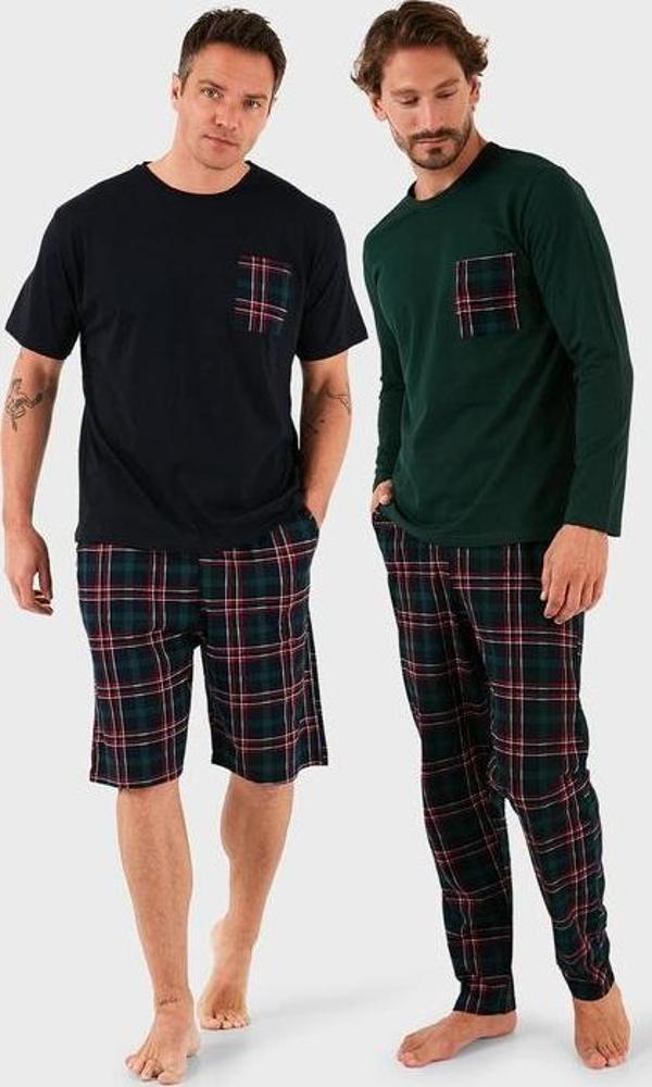 Buratti Pamuklu Regular Fit Kareli 2'li Paket Erkek Pijama Takımı 657200120S2 LACİVERT-YEŞİL - Image 1