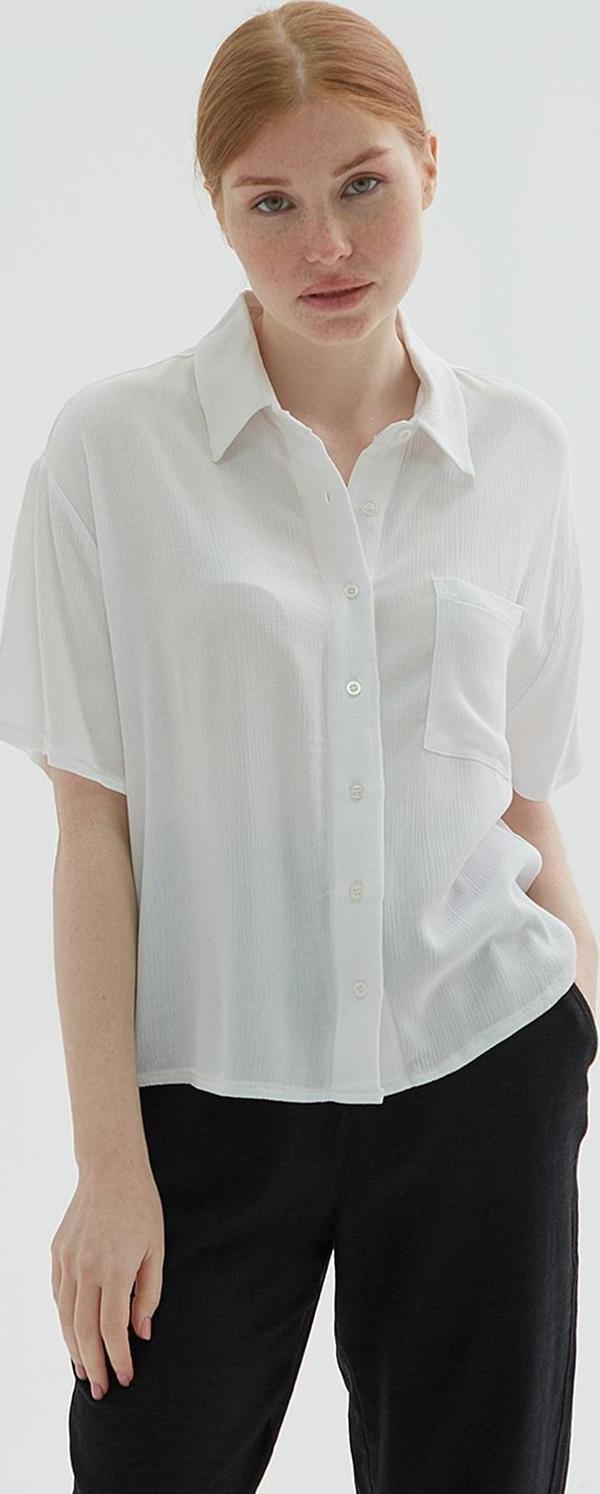 Fashion Friends Regular Fit Cep Detaylı Kısa Kollu Crop Bayan Gömlek 25Y0515K1 EKRU - Image 1