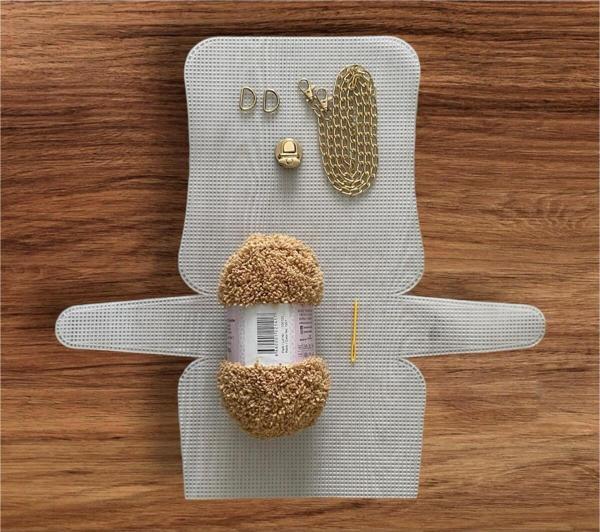 Serpil Düğme Plastik Kanvas Çanta Seti Büyük Boy - Anakuzusu İp Karamel - Image 1