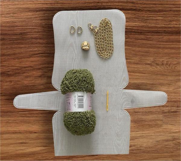 Serpil Düğme Plastik Kanvas Çanta Seti Büyük Boy - Anakuzusu İp Yeşil - Image 1
