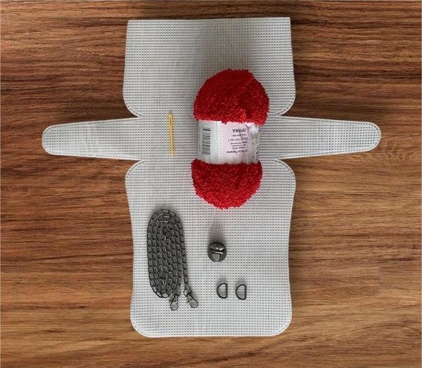 Serpil Düğme Plastik Kanvas Çanta Seti Büyük Boy - Anakuzusu Kırmızı İpli - Image 1