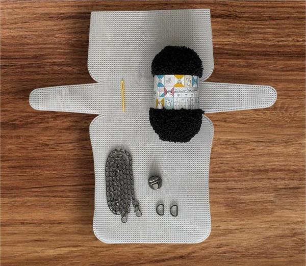 Serpil Düğme Plastik Kanvas Çanta Seti Büyük Boy - Anakuzusu Siyah İpli - Image 1