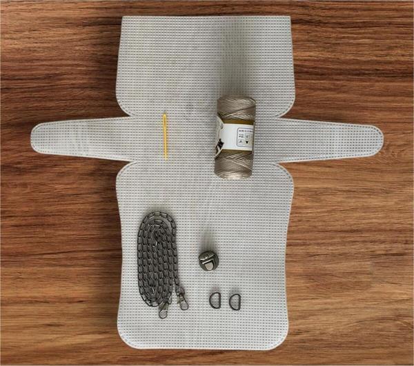 Serpil Düğme Plastik Kanvas Çanta Seti Büyük Boy - Makrome Vizon İpli - Image 1