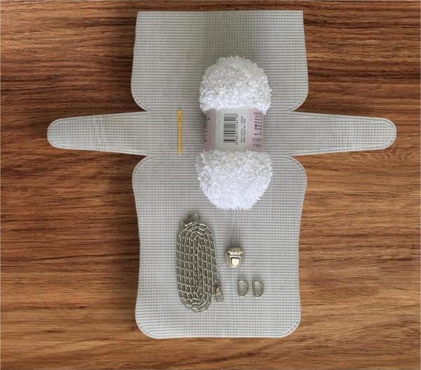 Serpil Düğme Plastik Kanvas Çanta Seti Büyük Boy - Anakuzusu  Beyaz İpli - Image 1