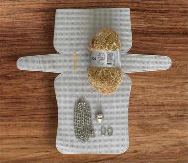 Serpil Düğme Plastik Kanvas Çanta Seti Büyük Boy - Polar Deve Tüyü İpli - Image 1
