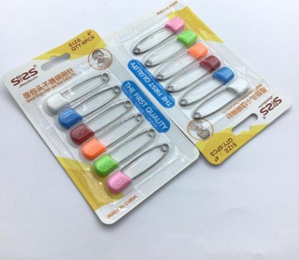 Serpil Düğme Plastik Başlı Çengelli Iğne Bebek Çengelli Iğnesi (6'Lı Set Karışık Renkli) - Image 1