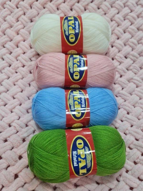 Serpil Düğme Lif Ipi[ 4 Adet] Krem ,Gül,Yeşil,Mavi 100 Gr 475 Mt. Tığ No 4 Veya 5 Dir - Image 1