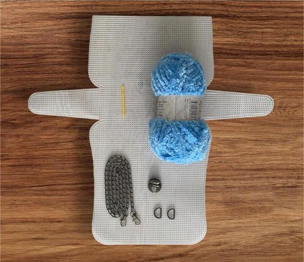 Serpil Düğme Plastik Kanvas Çanta Seti Büyük Boy - Anakuzu Bebe Mavi İpli - Image 1