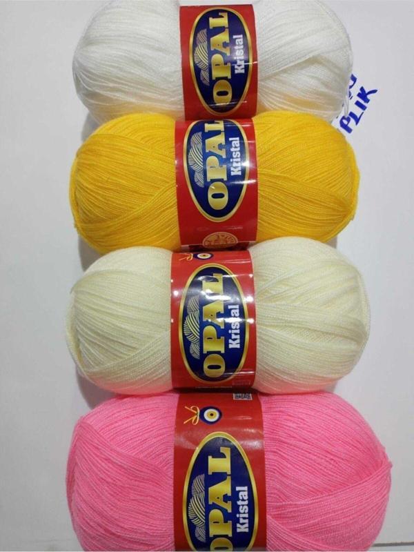 Serpil Düğme [4 Adet] 100 Gr 475 Metre Lif Ipliği Beyaz Krem Sarı Pembe Renk Tığ No 4 Veya 5 - Image 1