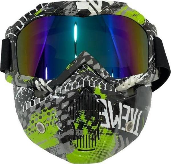 Tex 710 Jet Maske Bisiklet Motosiklet Kayak Çok Amaçlı Maske Renkli Cam Aynalı Gözlük Treme Yeşil - Image 1