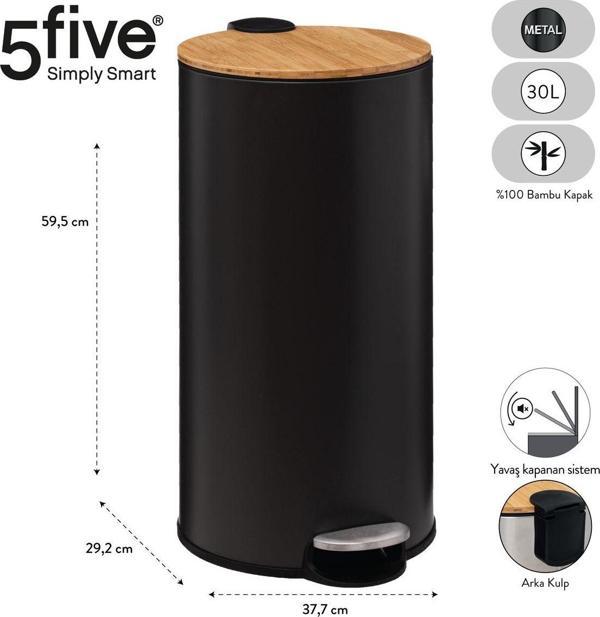 5Fıve Bambou - Siyah - 30 Lt Pedallı Çöp Kovası - Image 1