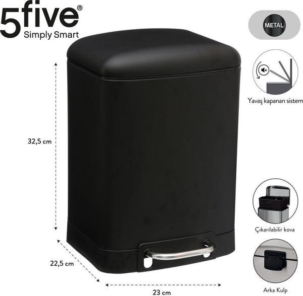 5Fıve Arıane - Metal Pedallı 6 Lt Çöp Kutusu / Siyah - Image 1