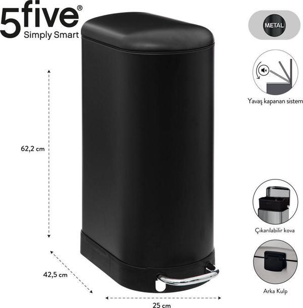 5Fıve Arıane Slım - Metal Pedallı 30 Lt.Çöp Kutusu Siyah - Image 1