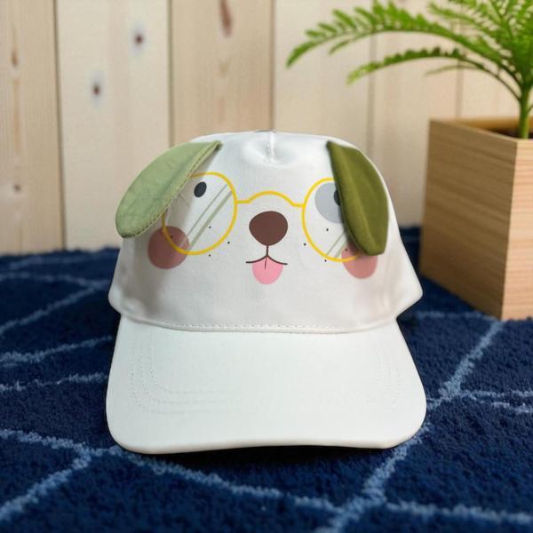 1/3 YAŞ GÖZLÜKLÜ KÖPEKLİ ERKEK ÇOCUK KEP (48-50 CM) BEYAZ - Image 1