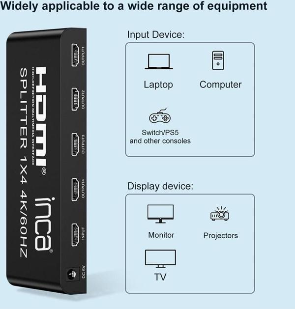 Inca IHSK-460 Hdmı Splitter 1 İn 4Out 4K@60Hz Switch - Image 1