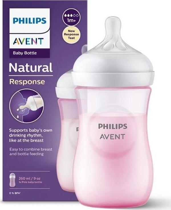 Philips Avent Natural Response PP Pembe Biberon 1+ Ay 260 ml SCY903/11 - Image 1
