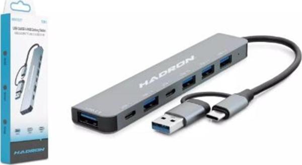 Hadron Hdx7827 Type-C Hub 2-Type-C + 4-Usb3.0 + 7In1 Gri - Image 1