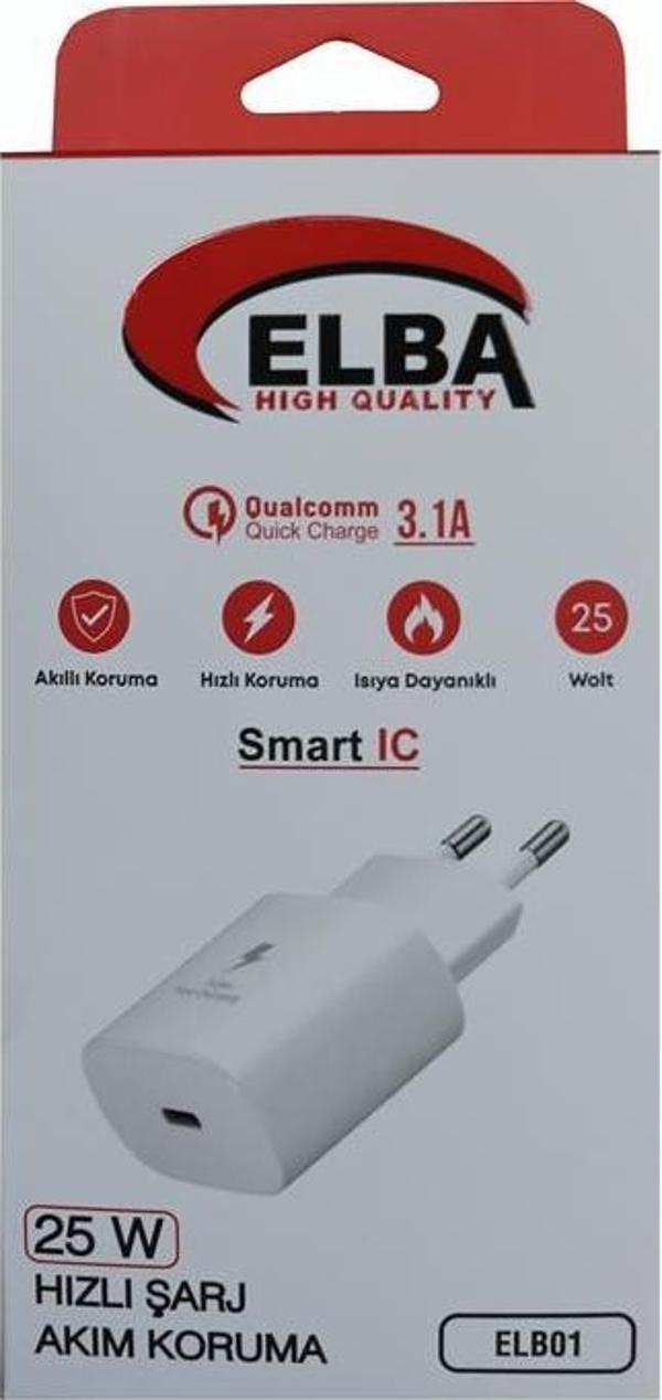 Elba ELB42 Beyaz 25W Şarj Kafa+ İphone Kablo USB-C PD3.0-QC4.0(Akım Koruma-Hızlı Şarj-) - Image 1