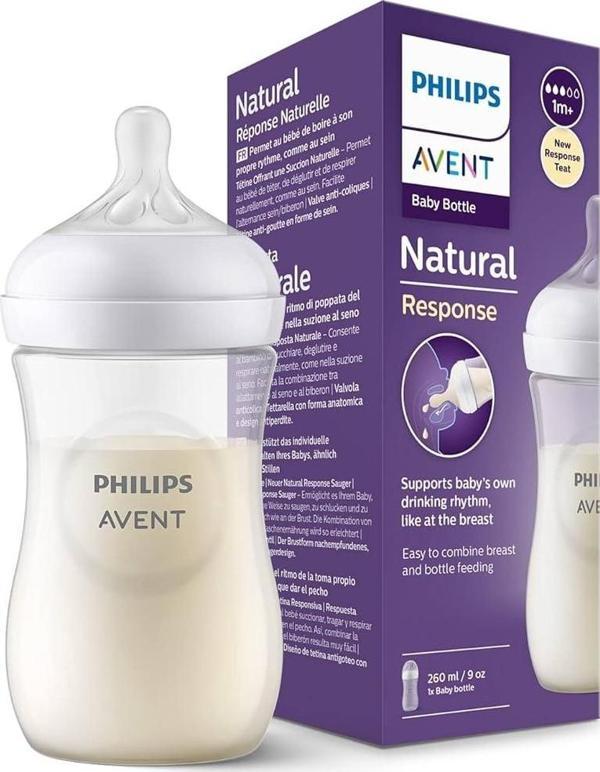 Philips Avent Natural Response PP Biberon 1 Ay+ 260 ml, Tepkili Biberon Emziği SCY903/01 - Image 1