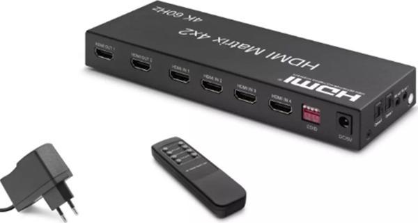 Hadron Hdx1334 Hdmi Switch & Splitter 4-In 2-Out Matrix Siyah 4K HDMI Girişi: 4 HDMI Çıkışı: 2 - Image 1