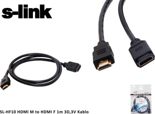 S-link SL-HF10 Hdmı m to Hdmı f 1 Mt 3d,3v Kablo Hdmı Erkek To Hdmı Dişi Uzatma - Image 1