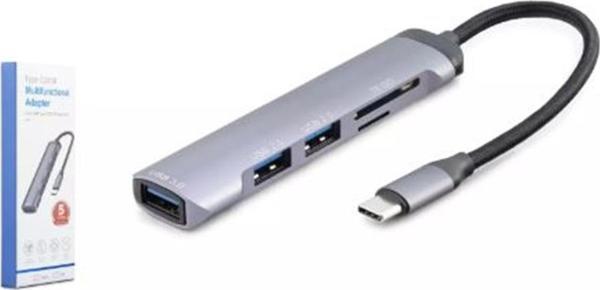 HADRON HDX7039 USB HUB COMBO 5IN1 USB type-c SD + TF CARD GRİ - Image 1