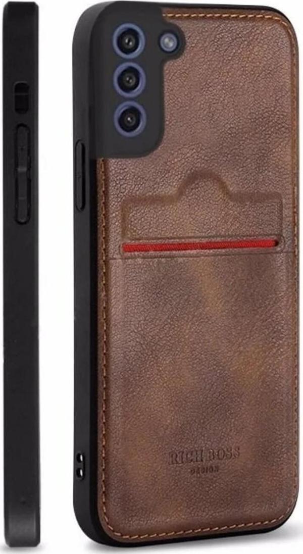 Samsung S22 Kartlıklı Deri Kılıf Açık Kahverengi - Image 1