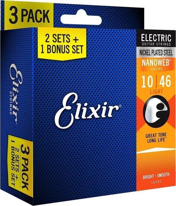 Elixir 16542 10-46 Nanoweb Elektro Gitar Teli Ekonomik 3'lü Set  - Image 1