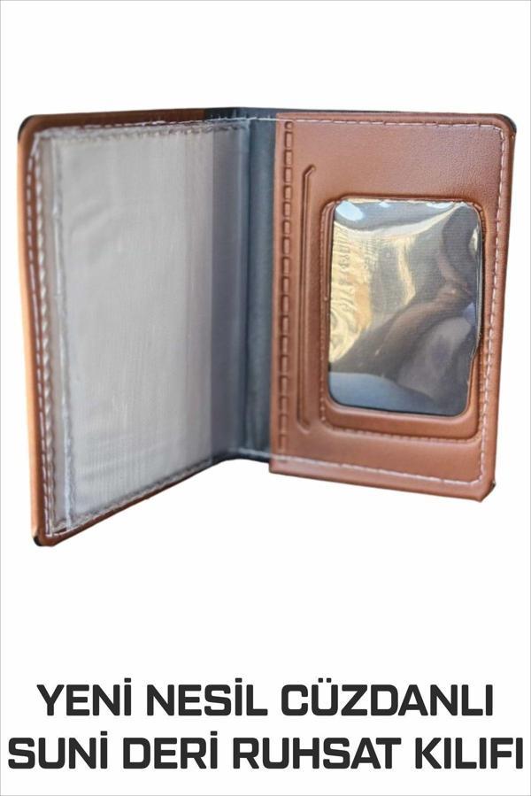 Tay Promosyon Yeni Nesil Taba Renk Cüzdanlı Ruhsat Kılıfı (Kimlik, Kredi Kartlı Deri) 1. Sınıf Kalite 1 Adet - Image 1