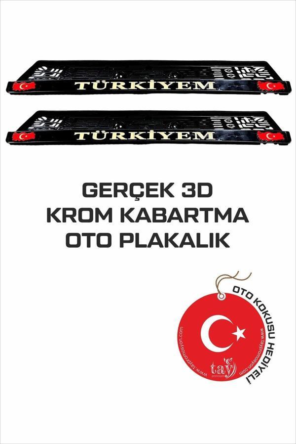 Tay Promosyon Oto Plakalık 3D Kabartma Harfli Parlak Krom Türkiyem Yazılı Türk Bayraklı 2 Adet Takmatik Plakalık - Image 1