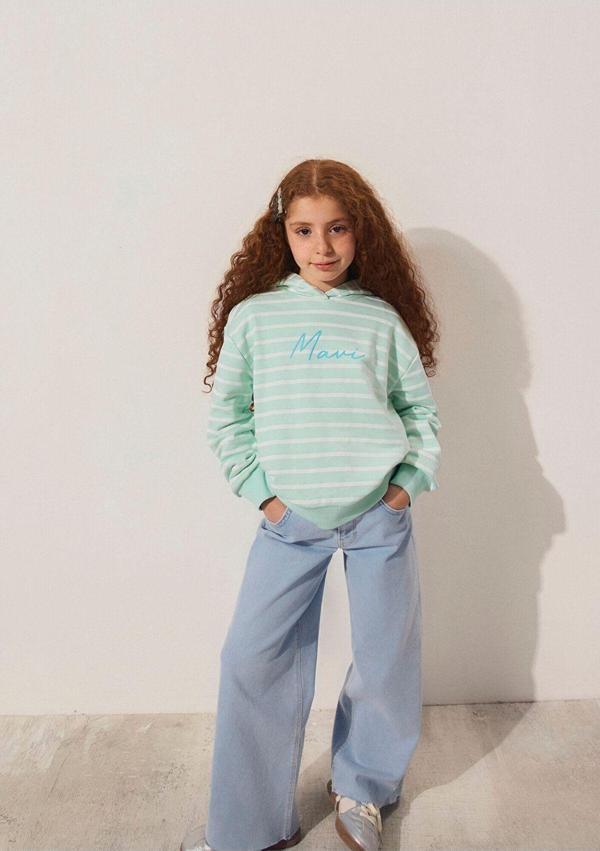 Mavi Logo Baskılı Çizgili Yeşil Sweatshirt 7S10100-89148 - Image 1