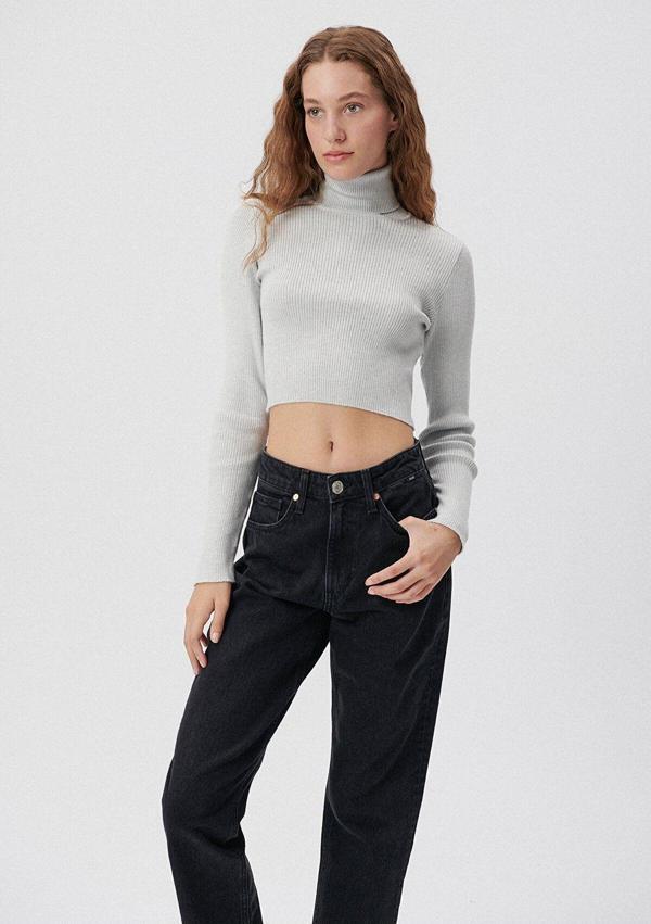 Mavi Dik Yaka Gri Kazak Fitted / Vücuda Oturan Kesim 1710143-80196 - Image 1