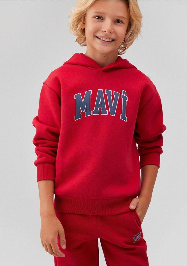 Mavi Logo Baskılı Kırmızı Kapüşonlu Sweatshirt 6610110-70464 - Image 1