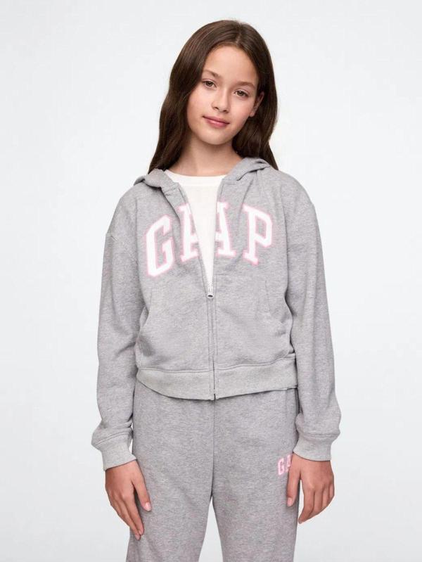 Gap Kız Çocuk Relaxed Logo Fermuarlı Sweatshirt Gri - Image 1